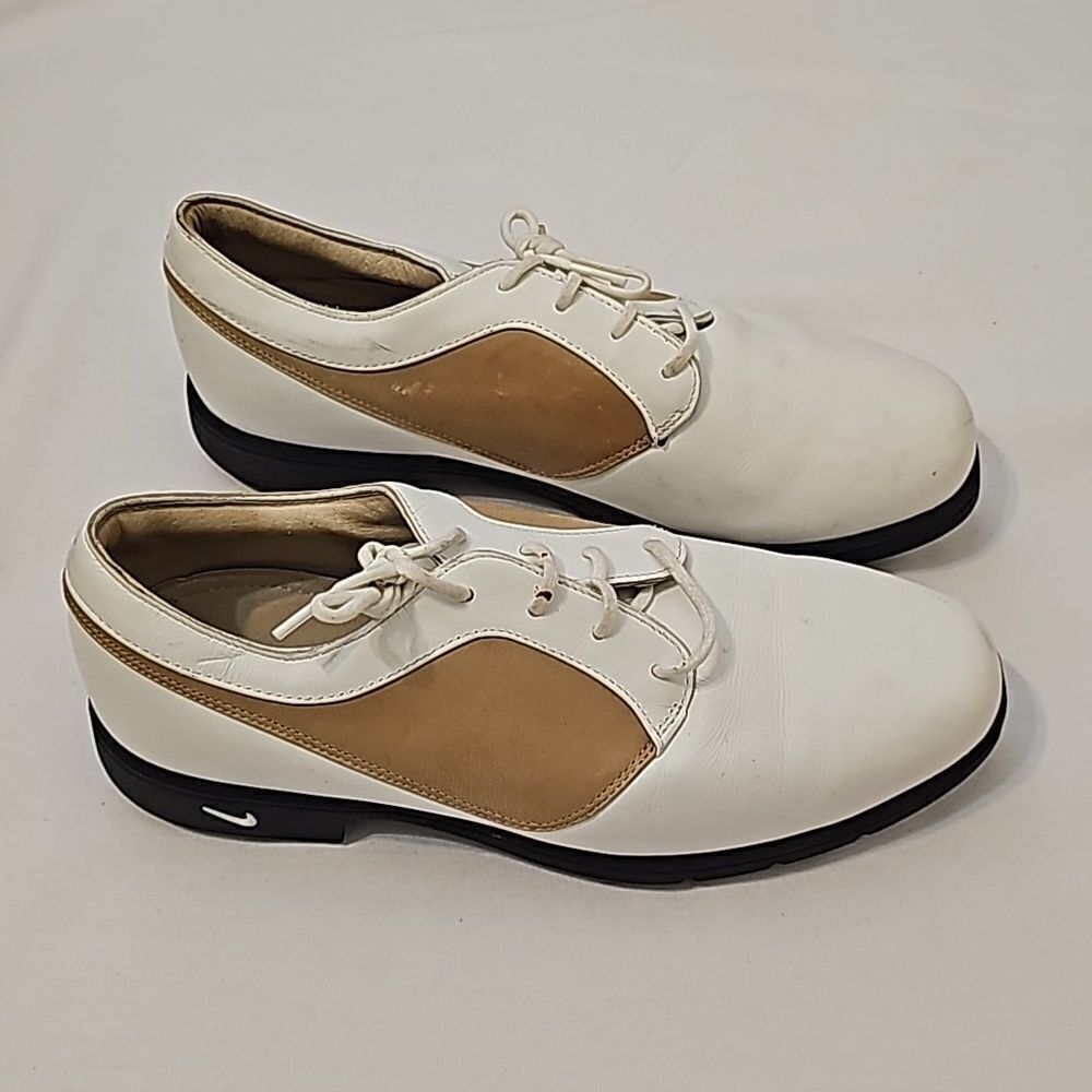 Nike Zoom Air White Brown Leather Golf Shoes 971202 Y3 Women's Size‎ 9